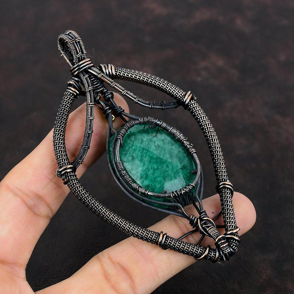 Древо жизни ограненный замбийский изумруд кулон медная проволока обернутый кулон лунный камень ручной работы медные украшения для подарка драгоценный камень кулон