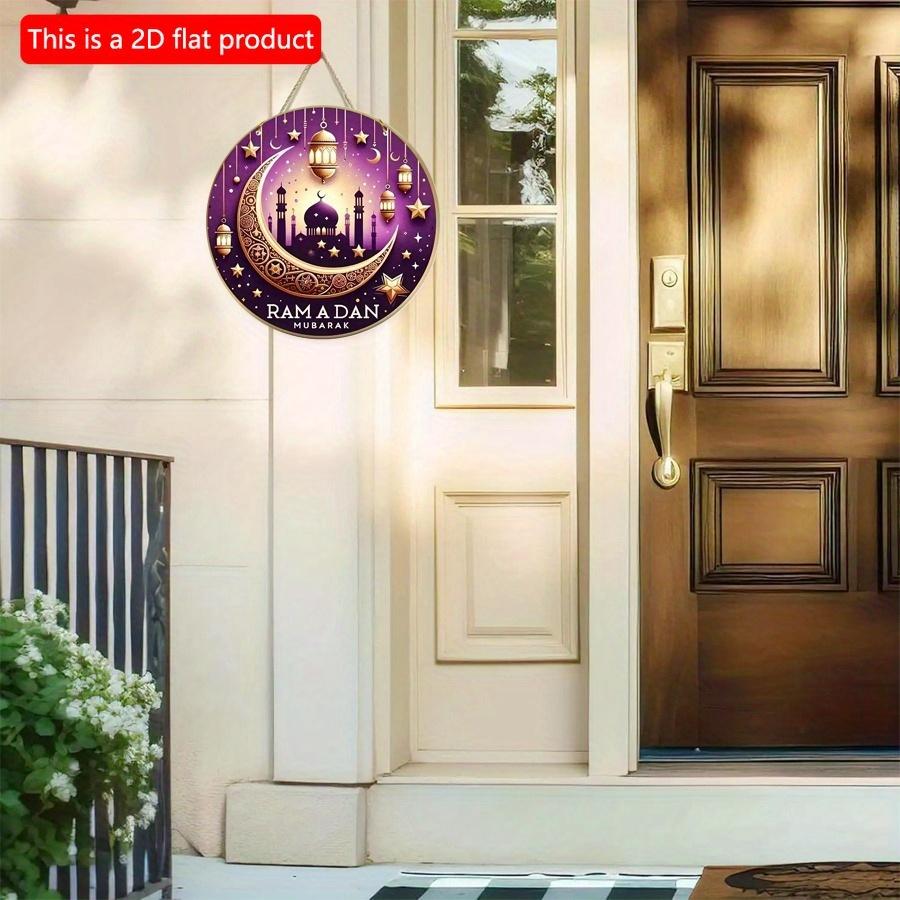 2D Flat 20*20cm 1pc Ramadan Mubarak Golden Moon Stars Patterns Islam Muslim Party Supplies, High Quality Purple Window Pendant, Suitable For Ceiling