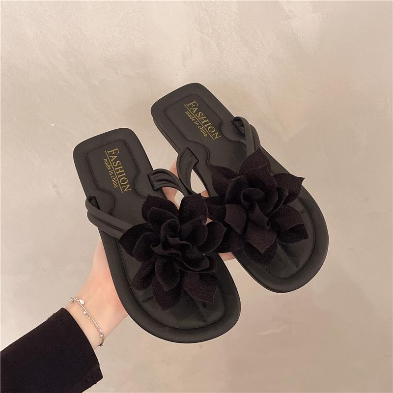 Пляжный отдых ветер носок цветок шлепанцы женские на плоской подошве крутые тапочки носить нескользящие пляжные туфли лето