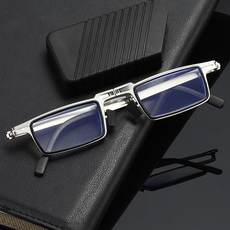 Retro Folding Reading Glasses for Men Women Metal Frame Anti-blue Light Eyeglasses with Free Case