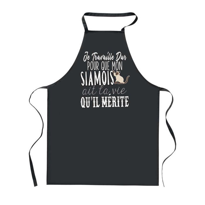Tablier de cuisine - PLANETEE - Siamois - Noir - Motif chat - 90x60 cm