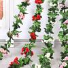 220CM Artificial Rose Garland Realistic Indoor Outdoor Hanging Fake Flower Plants Vine Wedding Party Spring Mantle Fireplace Porch Stairs Decoration