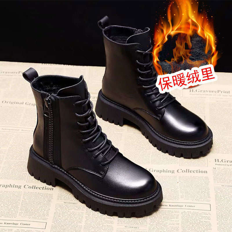 2025 новые черные ботинки Мартин женские в британском стиле бархатные хлопковые ботинки универсальные на платформе локомотивные короткие ботинки весенне-осенние одинарные ботинки