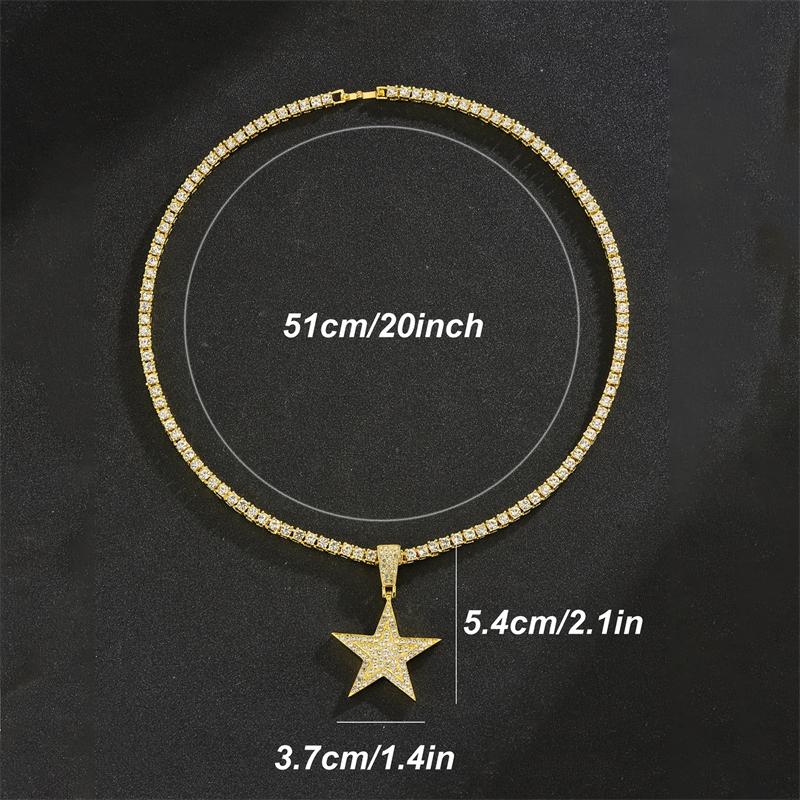 Hip Hop Pentagram Inlaid Zirconia Pendant Necklace for Men Women Universal Fashion Trend Versatile Sparkling Party Zircon Gift