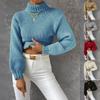 Women's Long Sleeve Knit Shirt Pullover High Neck Plush Sweater Solid Color Knit Autumn