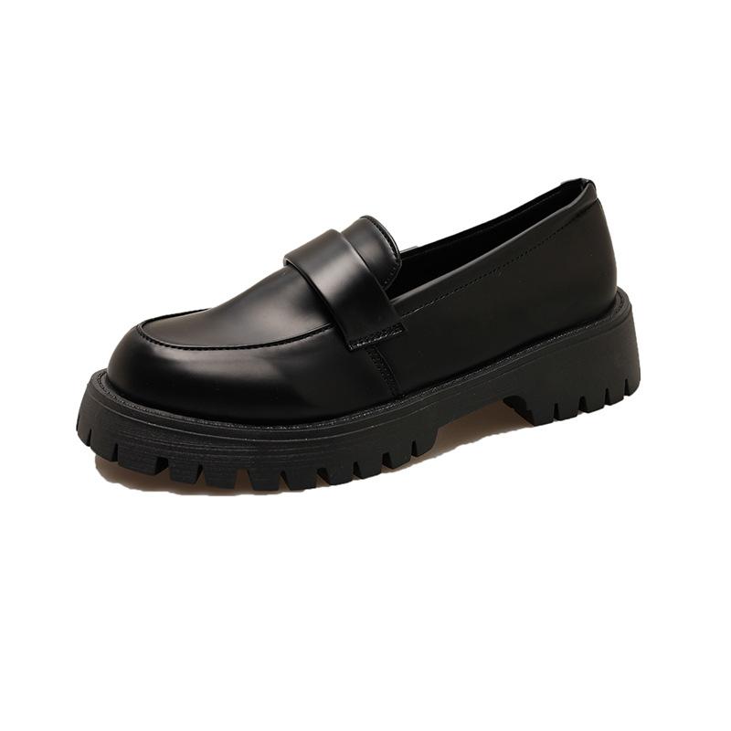 35-43 Большие размеры Женские туфли Лоферы на толстой подошве Женские весенние кожаные туфли в британском стиле Туфли без застежек для поездок на работу
