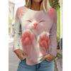 Cute Cat Women's Long Sleeves T-Shirt Round Neck Autumn Animal Clothing Holiday Fashion Party Top