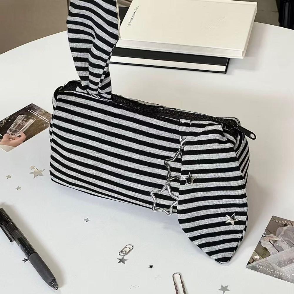 Multi-functional Striped Pencil Case Large Capacity Stationery Organizer Makeup Table