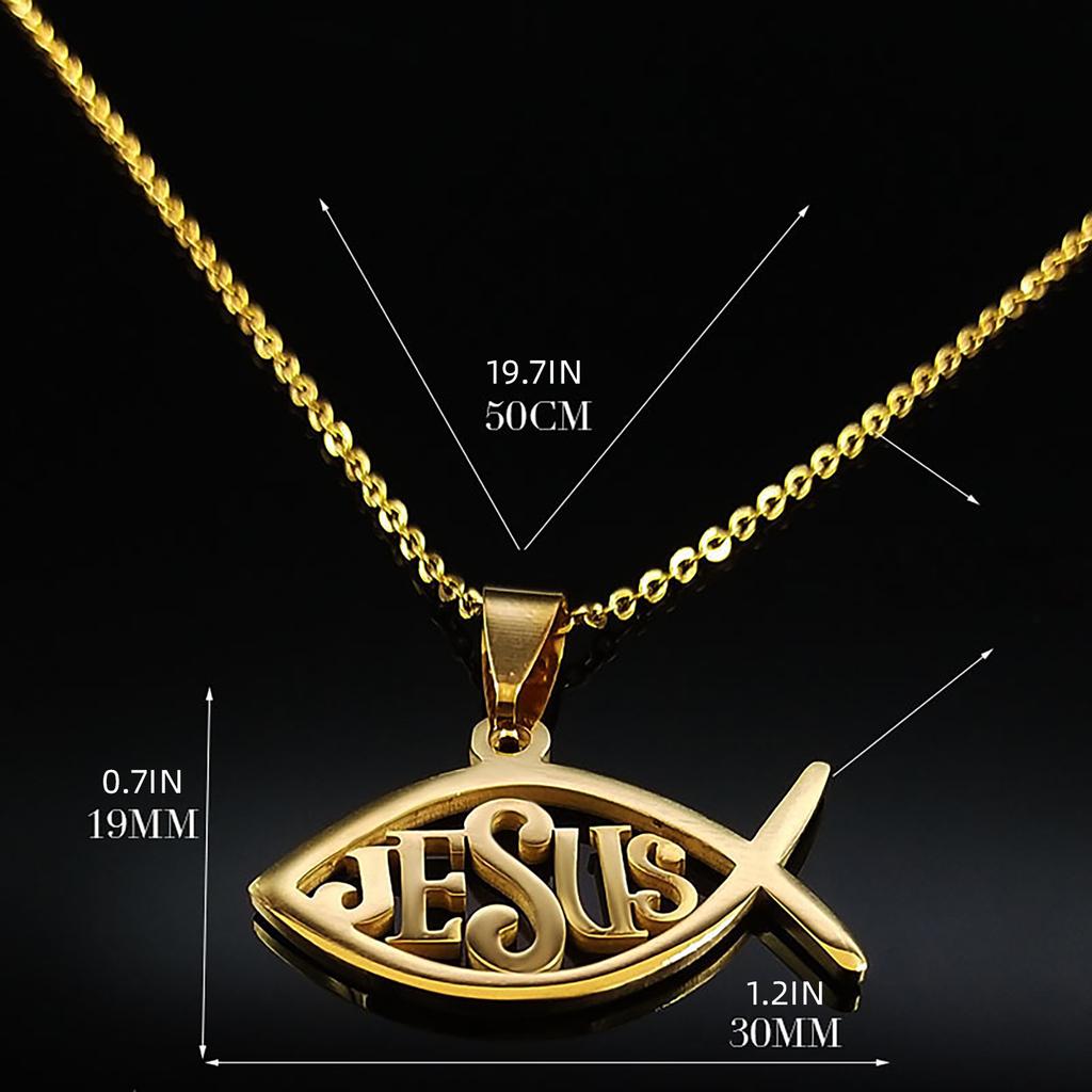 Ожерелье из нержавеющей стали с христианским символом Ихтис (рыба) Религиозный символ Христианские украшения Подвеска Украшения для женщин 50 см