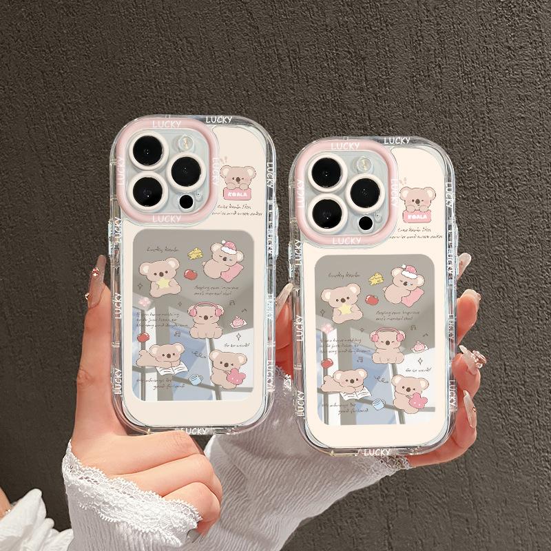 Ins Cartoon Bear Suitable for Apple 16promax Mobile Phone Case Iphone15plus Feather Cream 14/13