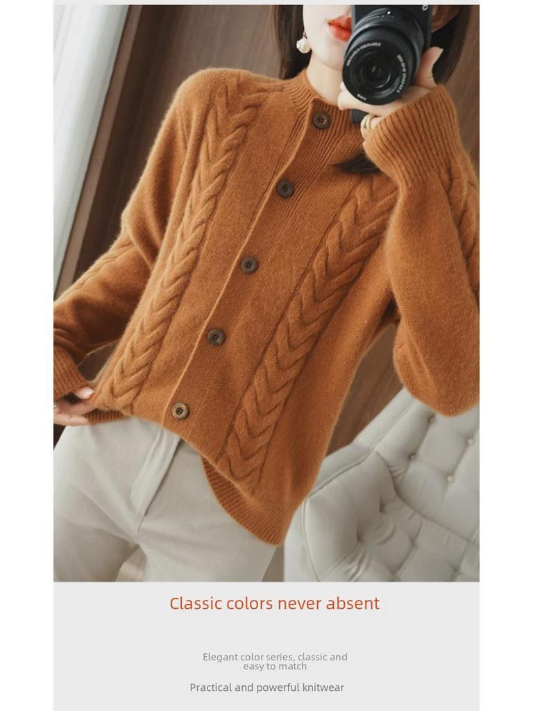 Women's V-Neck Sweater Jacket - Thick Knit Cardigan for Spring and Autumn 2024