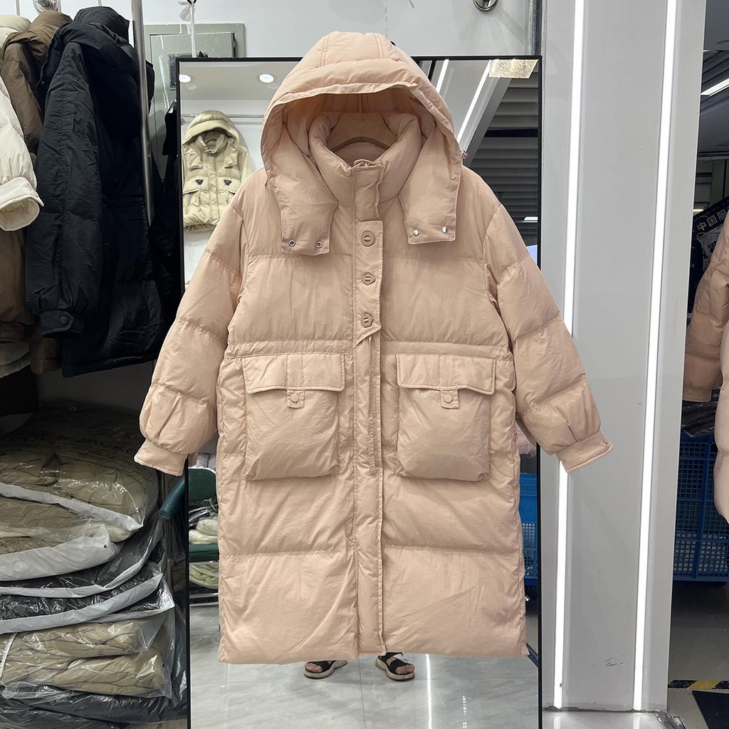 Корейская белая куртка-пуховик на талии с утиным пухом, женская зимняя, новая, средняя и длинная, утолщенная, нишевая, дизайн, куртка с капюшоном, прилив