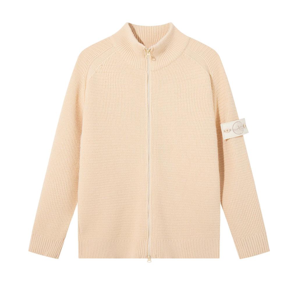 STONE Унисекс Кардиган на молнии с воротником-стойкой и нашивкой Вязаный свитер для осени/зимы