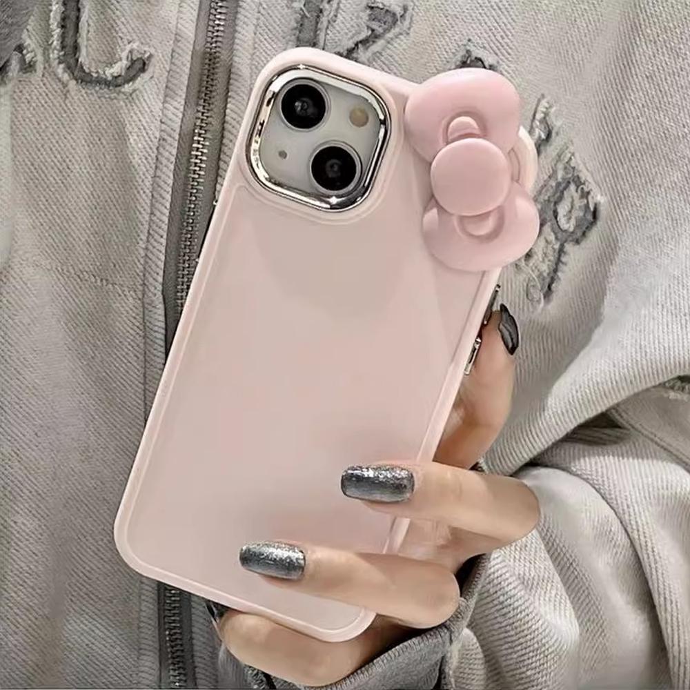 Solid Color Bottom 3D Bowknot Case For iPhone 15 14 11 12 13 Pro Max Drop Protection Silicone Cover