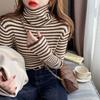 Women's Striped Turtleneck Sweater, Spring/Summer 2025, Slim-Fit Long-Sleeve Knit Top