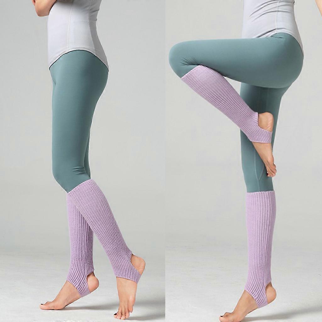 1 Pair Women Girls Ballet Dance Stirrup Leg Warmers Ribbed Knitted Solid Color Toeless Latin Knee High Socks Yoga Sports Warm Cover Sleeves Sky Blue