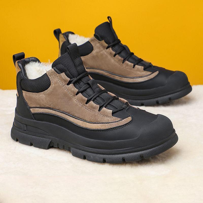 Модная зимняя новая хлопковая обувь, обувь с высоким верхом, мужские толстые плюшевые теплые зимние ботинки, уличные водонепроницаемые и морозостойкие теплые хлопковые ботинки