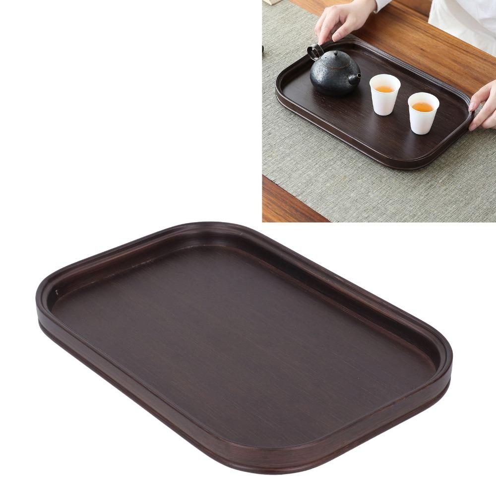 Walnut Finish Tea Tray Rectangle Shape Fruit Tray Delicate Bamboo Decorative Tray Home Decor