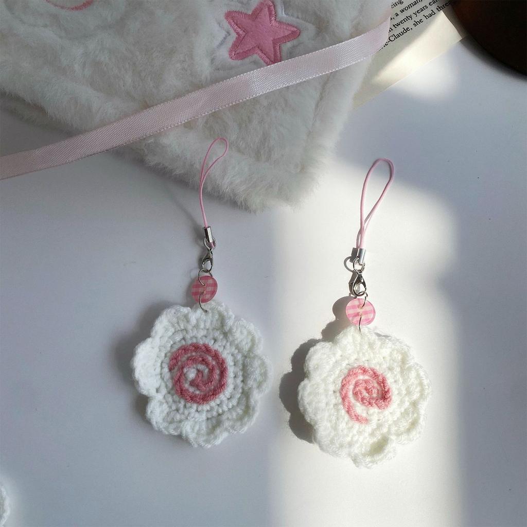 2pcs Handmade Fish Roll Keychain Japanese Style Crochet Yarn Phone Charm Bag Accessory Detailed Handmade Gift for Women