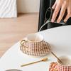 National Trend Houndstooth Ceramic Cup Gold Trawn Hand Trapped Coffee Cup with Spoon Mug Water Cup Men and Women Flower Tea Cup