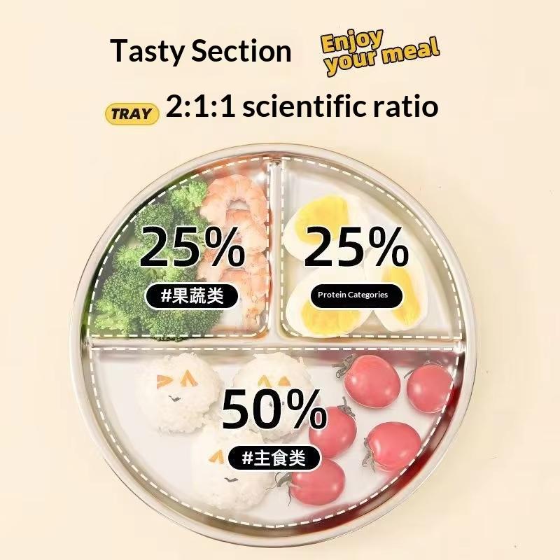 304 Stainless Steel Modern Minimalist Design Three-Compartment Square Sleeves Dishwasher Safe Eco-Friendly Plate