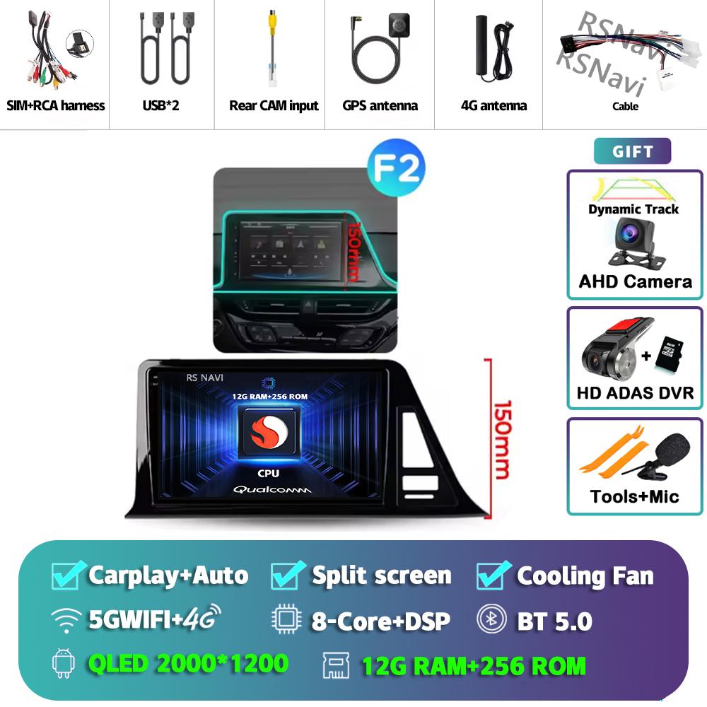 Android 14 Carplay Auto Для Toyota C-HR 2016 - 2020 Автомагнитола Мультимедийный DVD-стерео 360 Камера Навигация Видео AI Голосовое управление