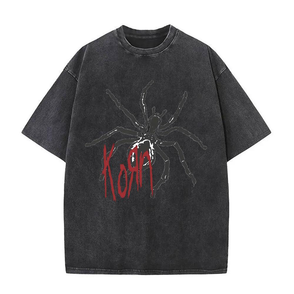 Washed Vintage Rock Band Korn Graphic Print T-shirt Male Metal Music Oversized T-shirts Men Women Kawaii Cute Pink T Shirt