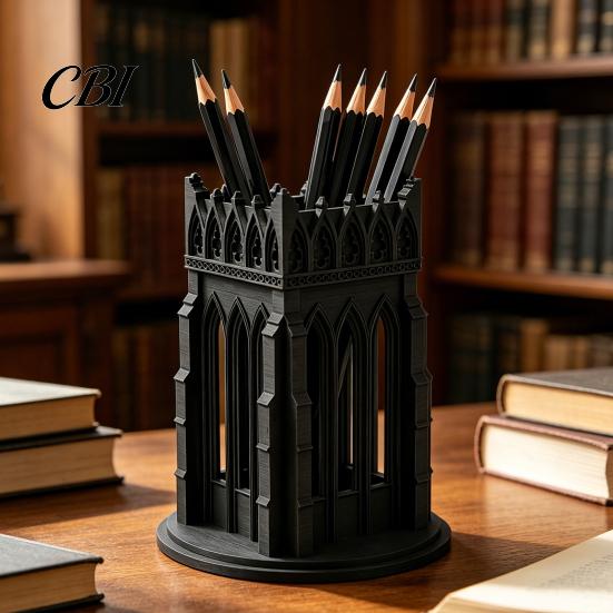 Makeup Brush Holder for Vanity Gothic Pen Holder, Cathedral Style 3D Printed Pointed Arch Desk Decor Organizer, Storage Cup Brushes, Pencils,