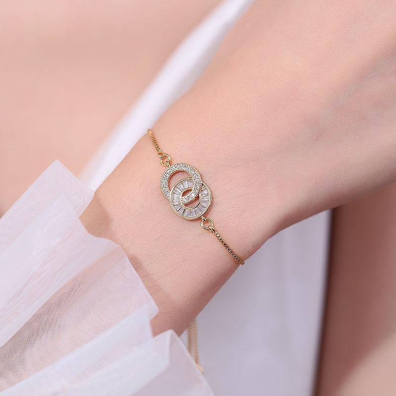 Браслет из циркона цвета шампанского золота для женщин, не тускнеющий, инкрустированный бриллиантами, универсальный, раздвижной и регулируемый браслет