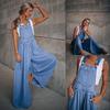 Loose Side Pocket Sleeveless Denim Jumpsuits, Casual Adjustable Shoulder Strap Denim Suspenders Trousers, Women's Denim Jeans & Clothing