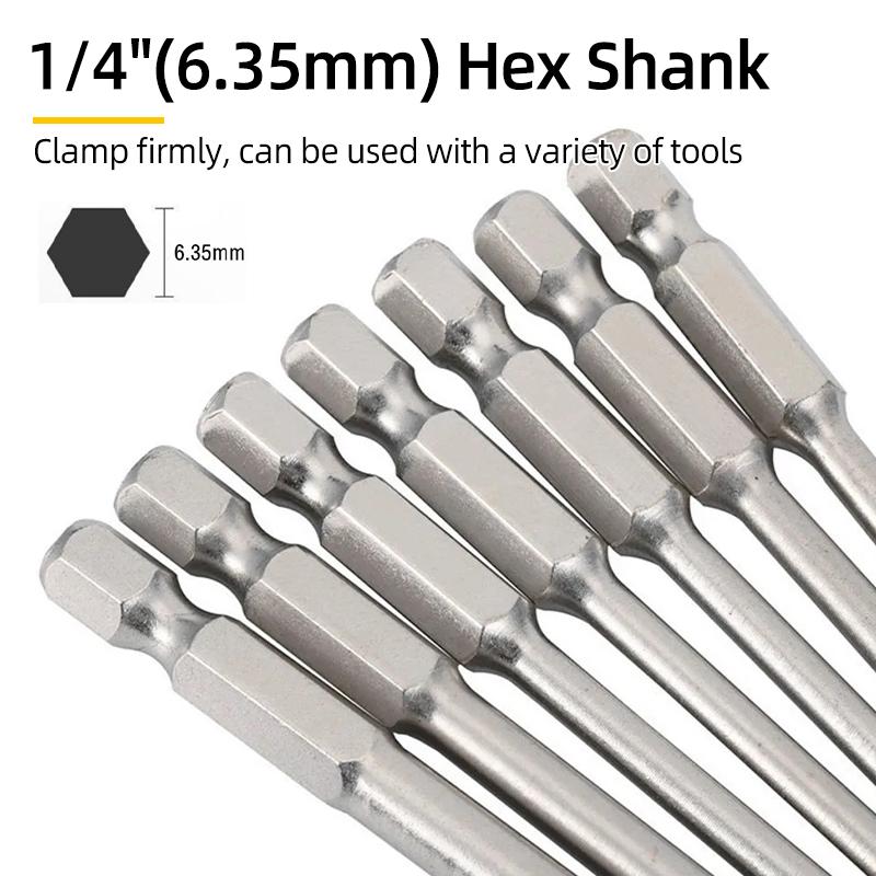 Magnetic Screwdriver Bits Set 100mm Slotted Phillips Torx Square Head Drill Bit 1/4" Hex Shank S2 Steel Screw Driver Hand Tools