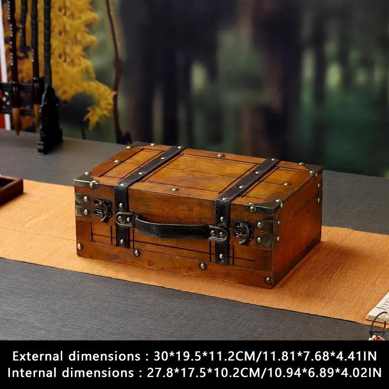 NEW Design Vintage Suitcase Wooden Storage Box W/Handle European Style Treasure Jewelry Chest Storage Case for Home Travel
