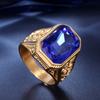 Big Square Blue Crystal Topaz Gemstones Diamonds Rings for Men Masculine Gold Filled Stainless Steel Bague Jewelry Finger Bands