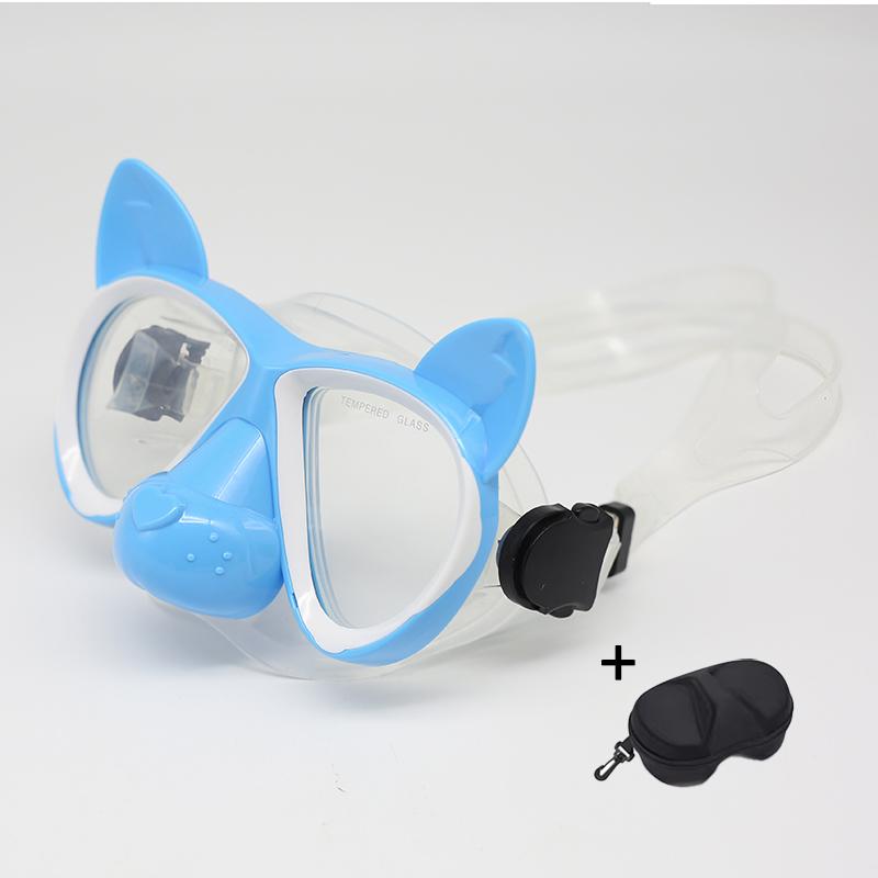 Kids Cartoon 3D Ears Snorkeling Mask Goggles, Tempered Glass Lens, Leak - Proof, Silicone Gear for Swimming & Floating Diving