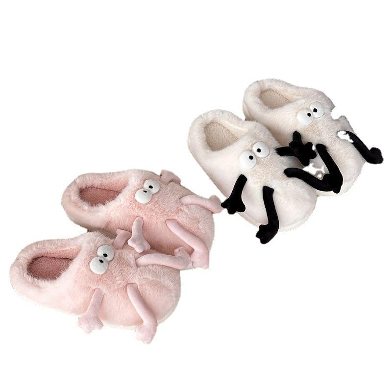 Модные креативные и забавные плюшевые хлопковые тапочки с героями мультфильмов для женщин 2024 года, новые модные домашние теплые и нескользящие хлопковые тапочки