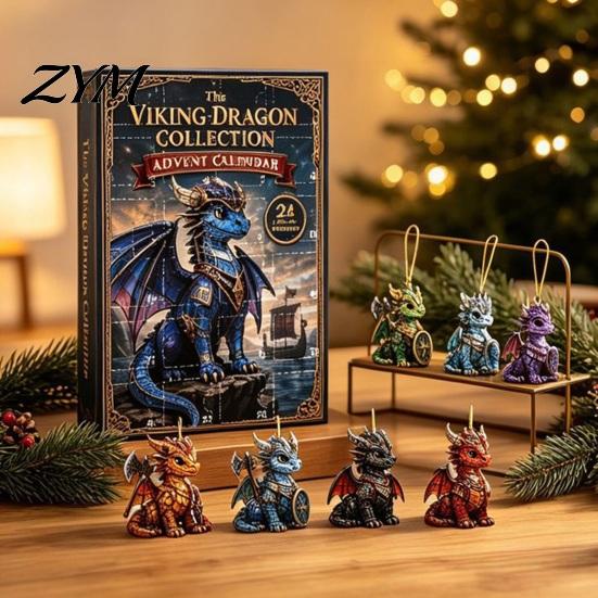 Decorative Acrylic Pendants Christmas Dragon Advent Calendar 2026, 2D Flat Ornaments, Unique Gifts 24 Days Countdown Gift Box for Kids, Fantasy Lovers