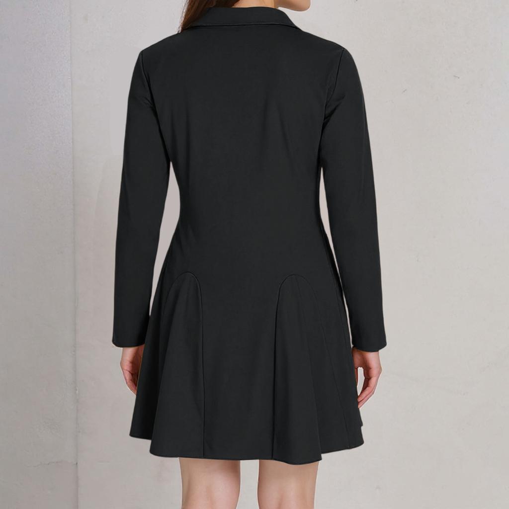 Women's Fashion Casual Long-sleeved Ruffled Short A-line Pleated Dress