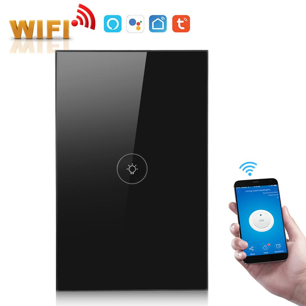 Умный настенный сенсорный выключатель света 1Way Wifi 10A MultiControl для бытовых нужд TUYA  (черный )