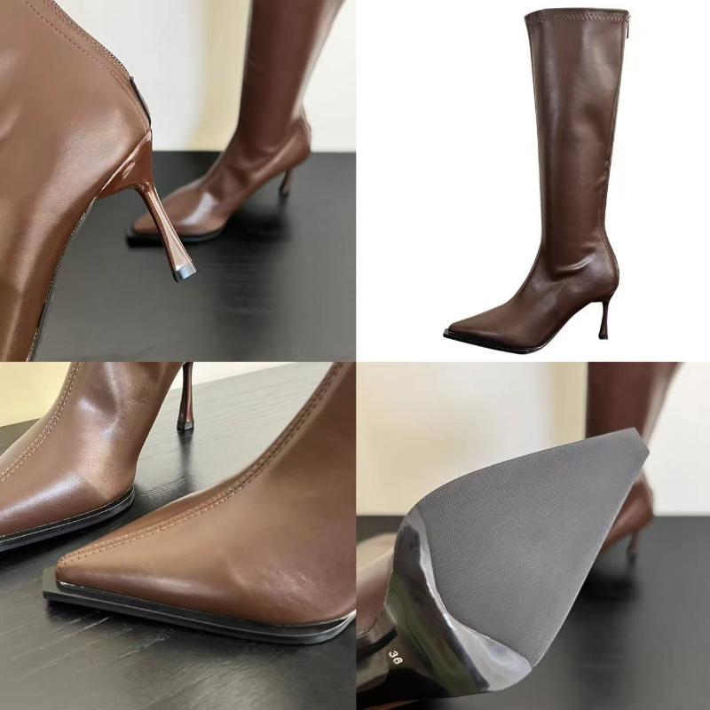 2026 New Women's High Heels Pointed Knee-length Female Boots Comfortable Stiletto Heel Soft Leather Women Shoes Zapatos De Mujer