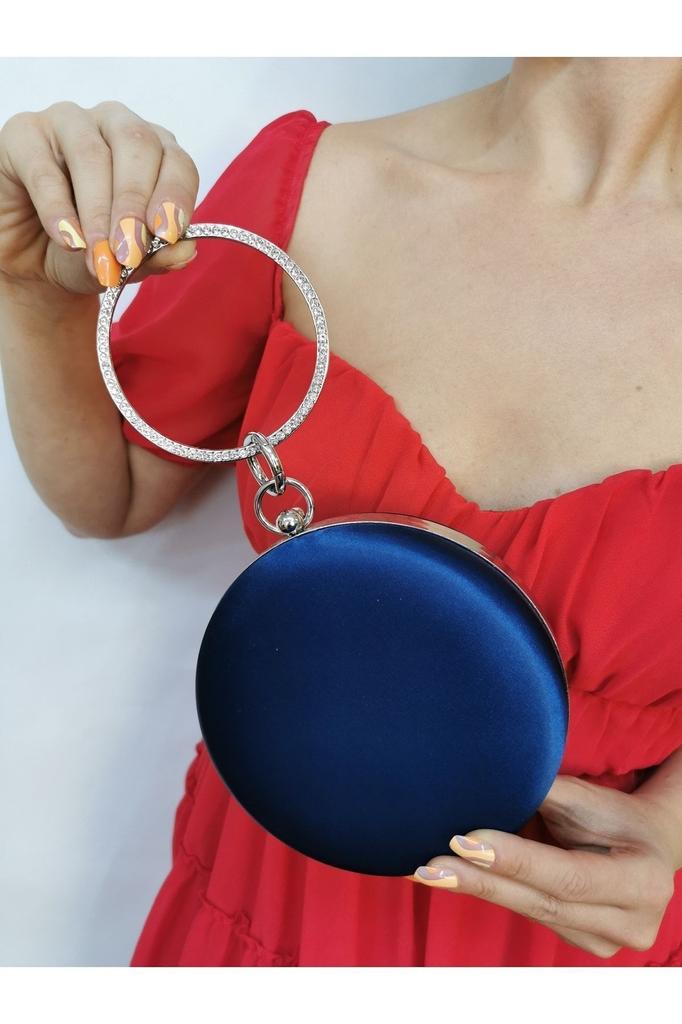 Women's Stylish and Useful Evening Dress Bag Women's Satin Saks Blue Round Evening Dress Clutch Portfolio Bag