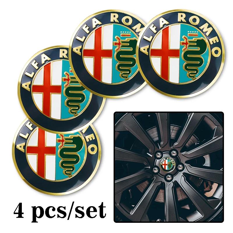 RTKNU1 4Pcs Car Emblem Wheel Hub Center Cap Sticker Rim Badge Cover For Alfa Romeo GT 147 159 166 156 4C Spider Giulia Giulietta Tonale