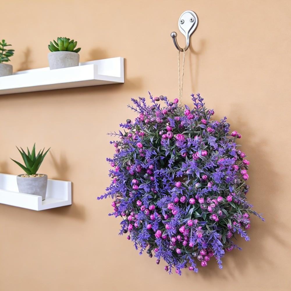 Plastic Lavender Floral Wreath Lifelike Door Hanging Wreath Front Door Decoration
