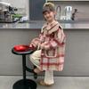 Girls' 2025 Mid-Length Plaid Wool Coat - Thickened for Autumn/Winter Warmth