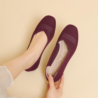 Новые туфли из летучего трикотажа, женские универсальные сетчатые вязаные туфли на тонком каблуке с острым носком, женские туфли-лодочки с неглубоким вырезом на плоской подошве