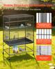 Bird Cage, 930 x 580 x 1510 mm, Flat Top, Wrought Iron Bird Flight Cage with Perches, Slide-Out Tray and Plastic Feeders, for Blue Tit, Cockatiel,