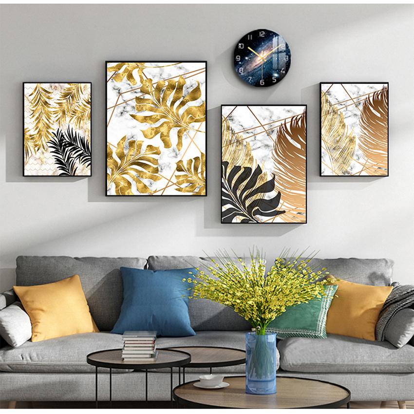 Wall Art Pictures for Living Room Modern Decor Nordic Plants Golden Leaf Canvas Painting Botanical Posters and Print Abstract