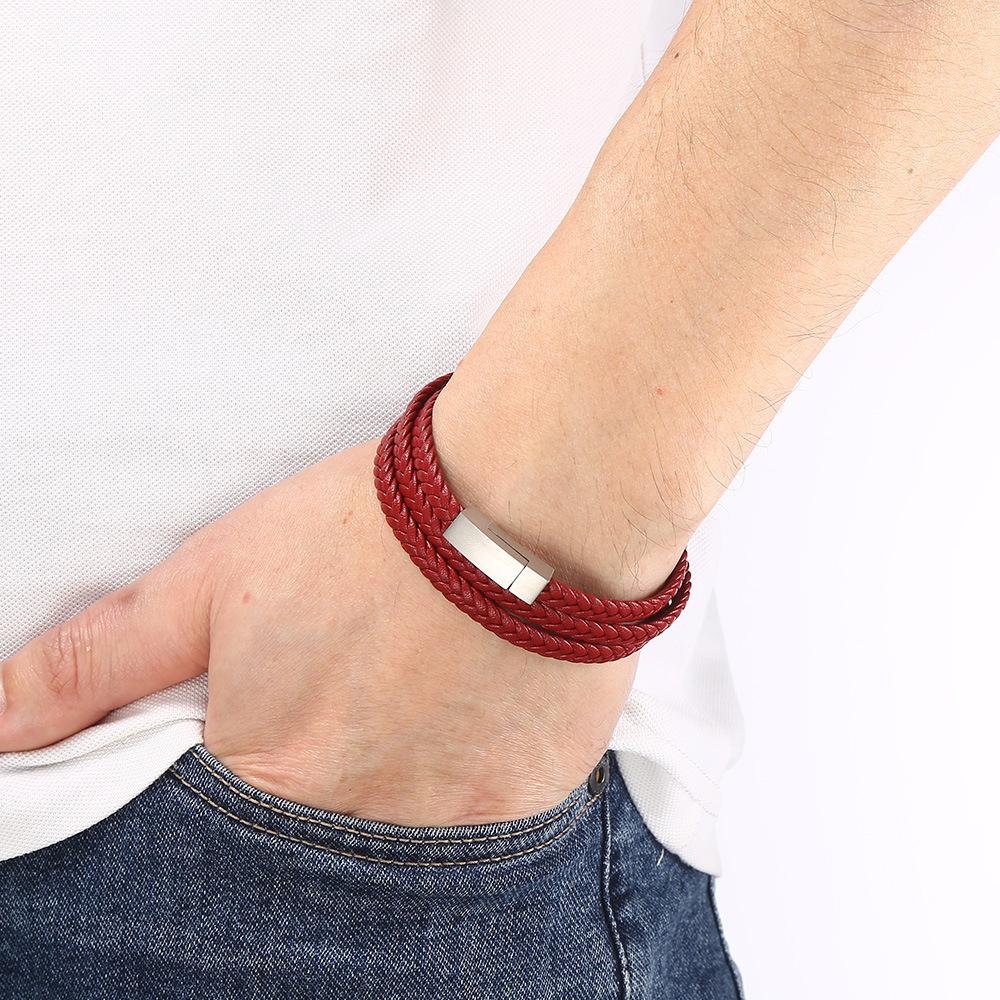 Простой мужской браслет многослойные кожаные браслеты шарм металлическая застежка мужские ювелирные изделия подарки