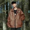 Осенняя новая кожаная куртка мужская в гонконгском стиле, свободная повседневная спортивная куртка однотонная с лацканами, мужская тенденция