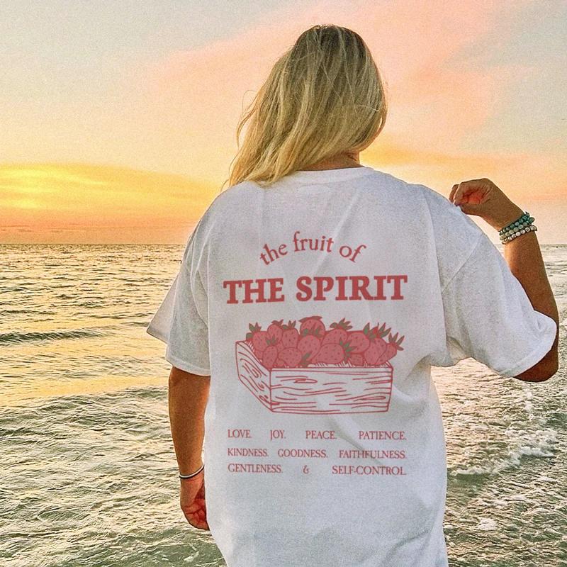 Women Cute Y2k Strawberry Tshirts Fruit of Spirit Bible Verse TShirts Retro Aesthetic Christian Streetwear Unisex Church Merch