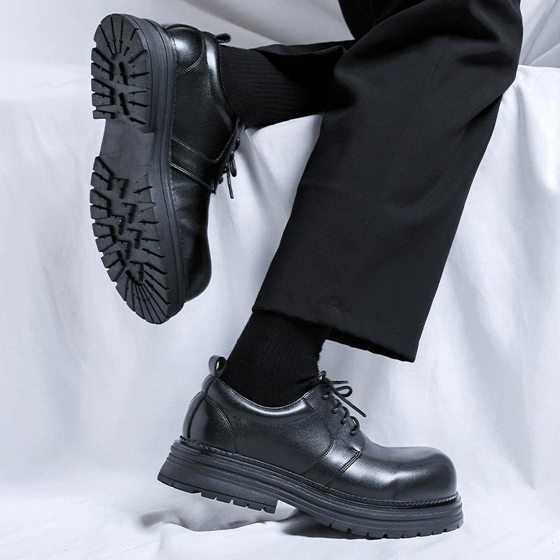 Кроссовки на шнуровке, нишевая обувь для улицы, с большой головкой, мужские туфли дерби, с толстой подошвой, увеличивающей рост, для поездок на работу, с круглой головкой 2232-R